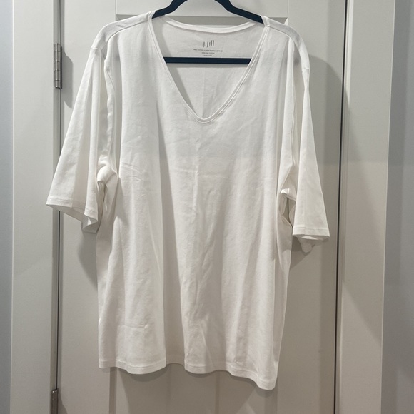 J. Jill Tops J Jill 4x Pima Cotton V Neck Elbow Sleeve Tee White